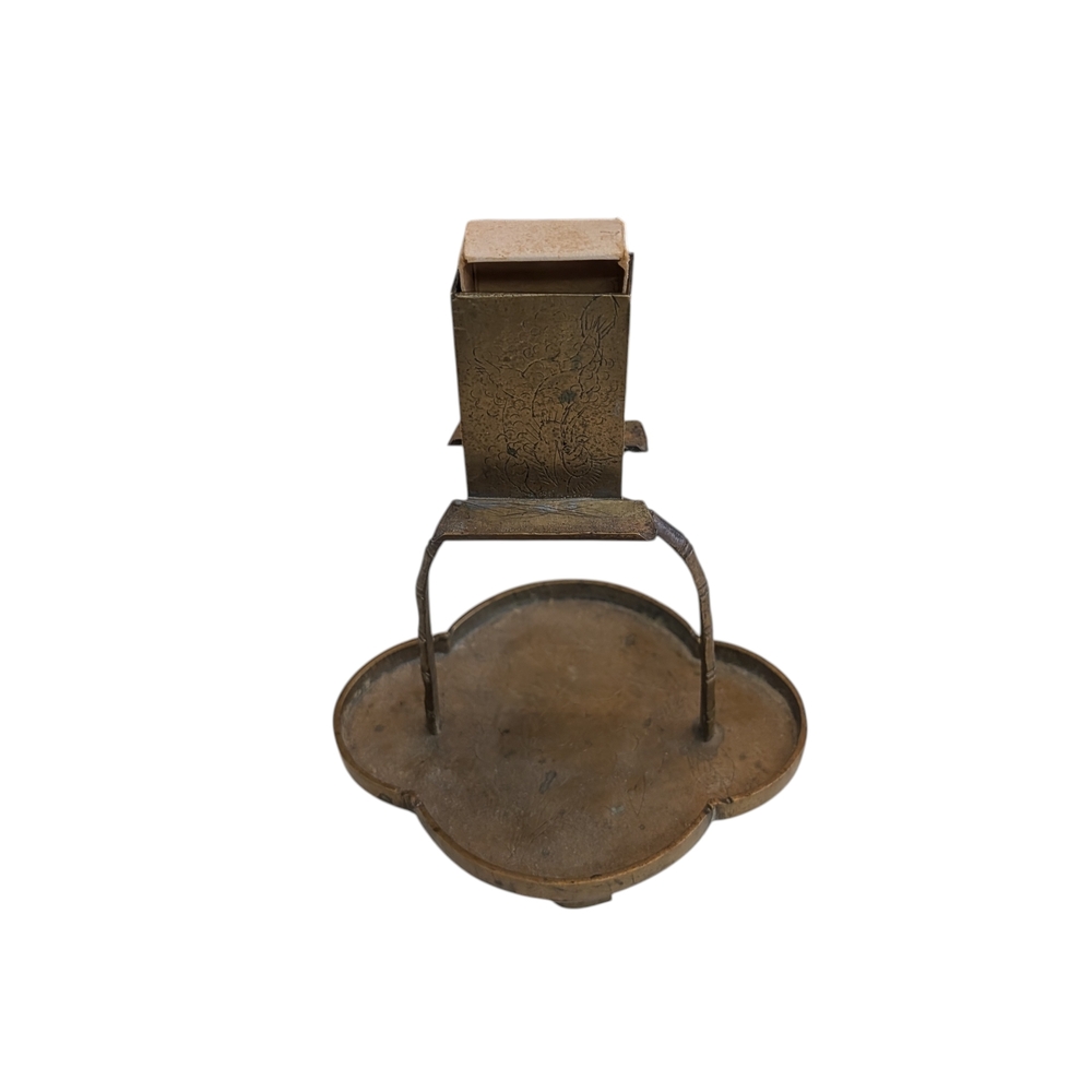 Vintage Brass Matchbox Holder & Lighter Stand | Patina Brass | Tabletop Tobaccia